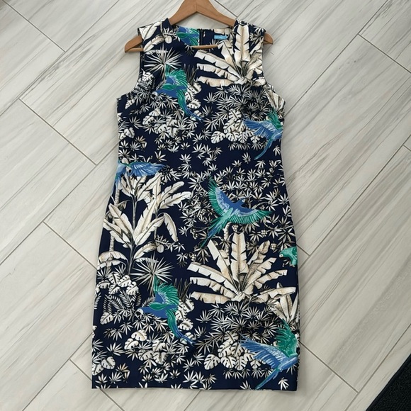 J McLaughlin Belinda Parrot Kay Navy and Teal Sheath Dress NWT Size 14 - Picture 5 of 9